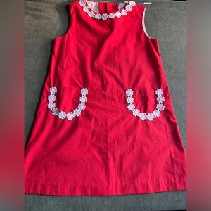 The Beaufort Bonnet Company Red Dress with White Floral Trim